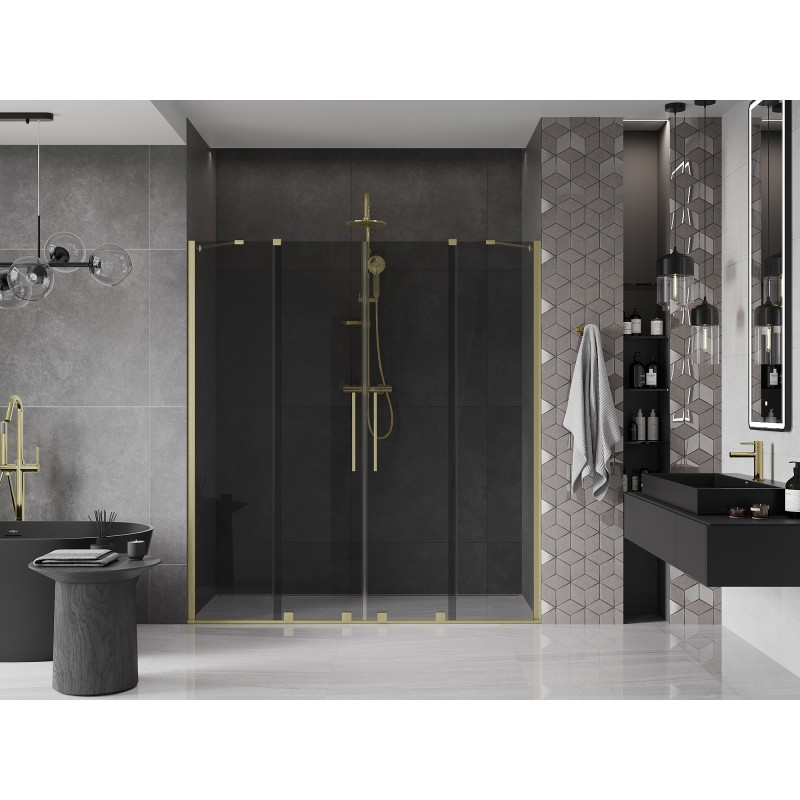Mexen Velar Duo drzwi prysznicowe rozsuwane 200 cm, grafit, złote szczotkowane - 871-200-000-42-55