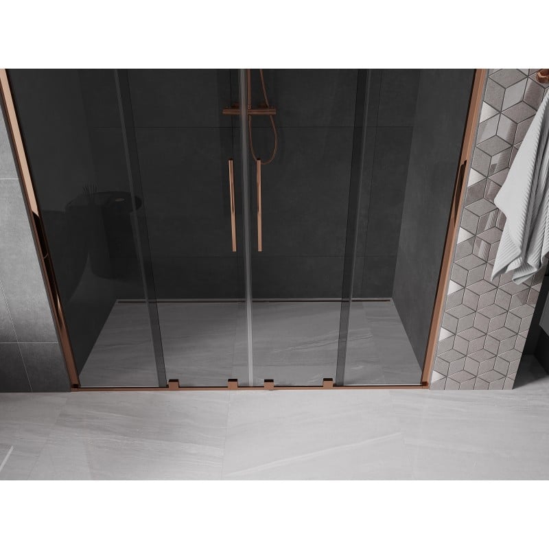Mexen Velar Duo drzwi prysznicowe rozsuwane 170 cm, grafit, różowe złoto - 871-170-000-42-60