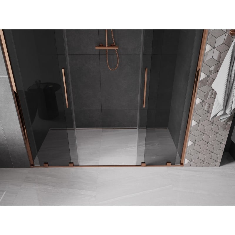 Mexen Velar Duo drzwi prysznicowe rozsuwane 170 cm, grafit, różowe złoto - 871-170-000-42-60