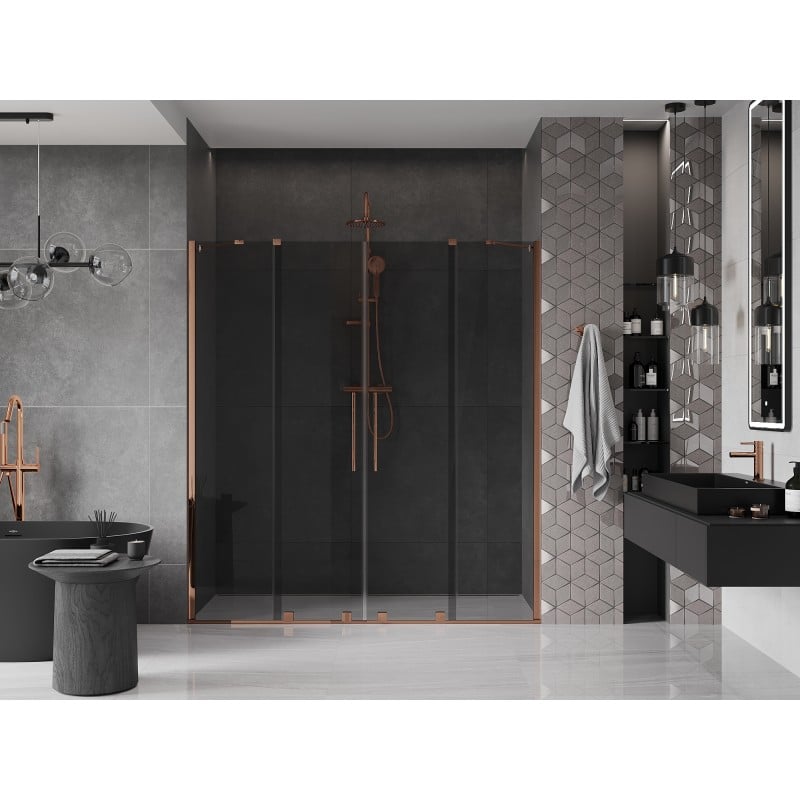Mexen Velar Duo drzwi prysznicowe rozsuwane 170 cm, grafit, różowe złoto - 871-170-000-42-60