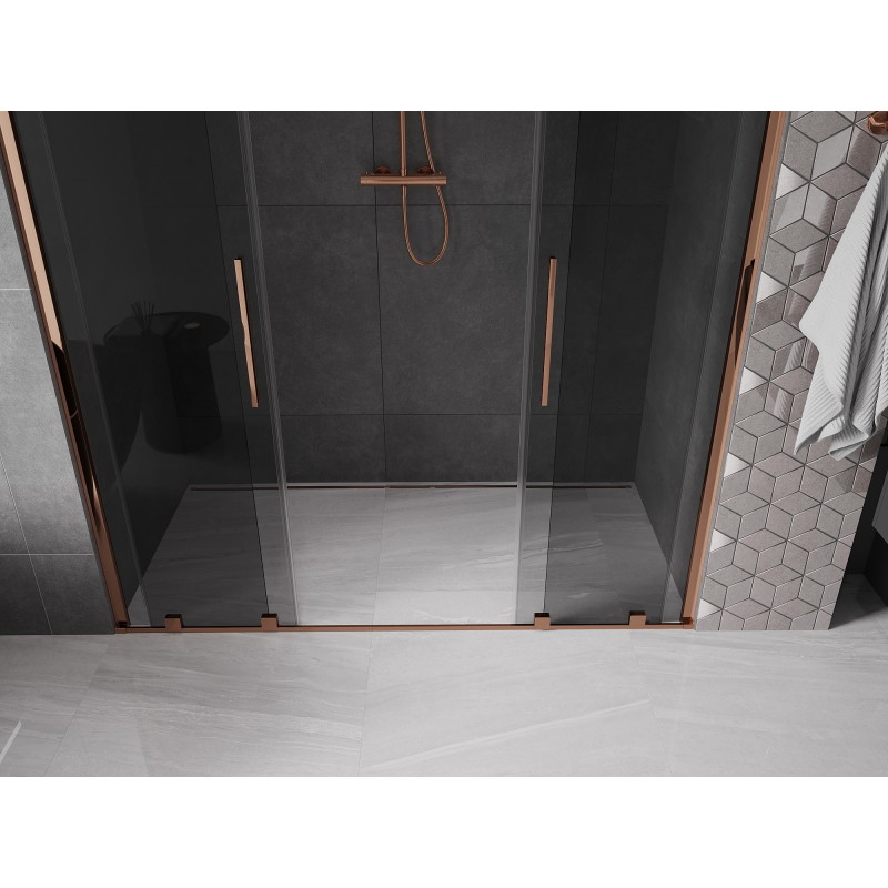 Mexen Velar Duo drzwi prysznicowe rozsuwane 180 cm, grafit, różowe złoto - 871-180-000-42-60