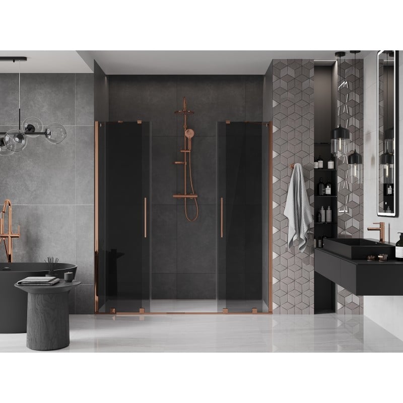 Mexen Velar Duo drzwi prysznicowe rozsuwane 170 cm, grafit, różowe złoto - 871-170-000-42-60