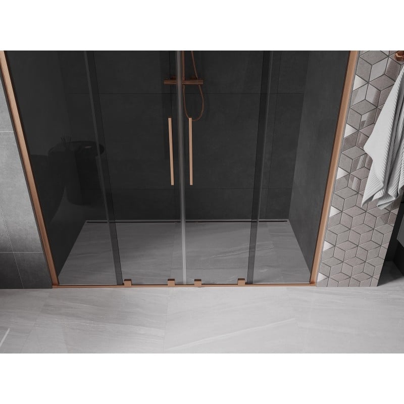 Mexen Velar Duo drzwi prysznicowe rozsuwane 180 cm, grafit, miedź szczotkowana - 871-180-000-42-65