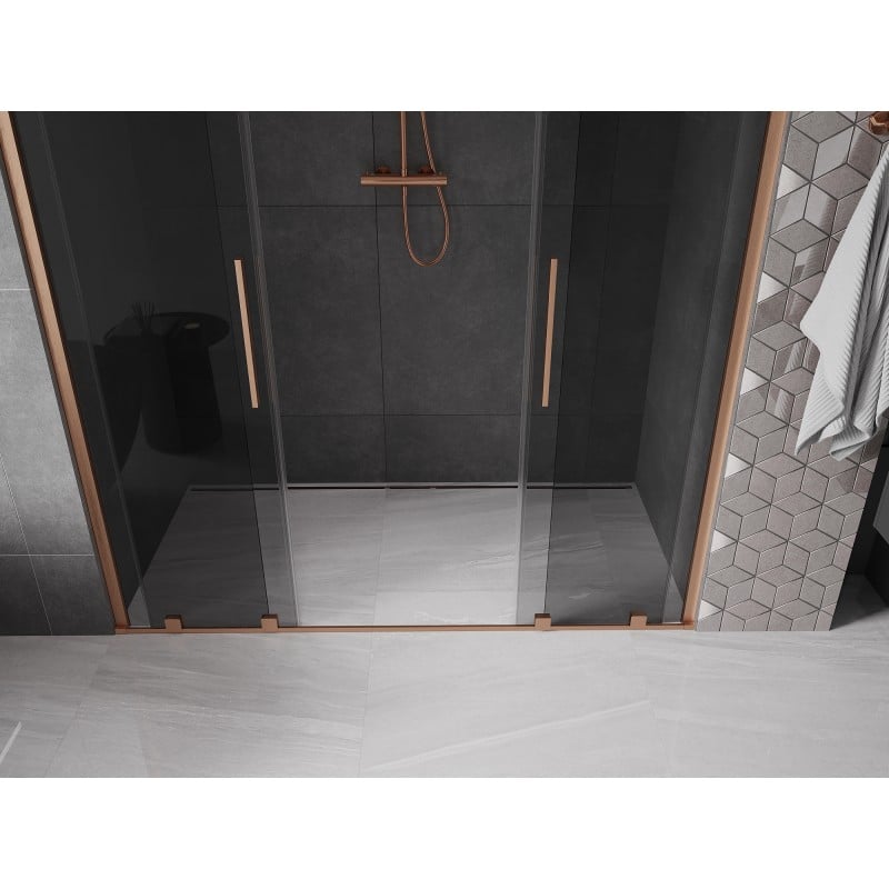 Mexen Velar Duo drzwi prysznicowe rozsuwane 170 cm, grafit, miedź szczotkowana - 871-170-000-42-65