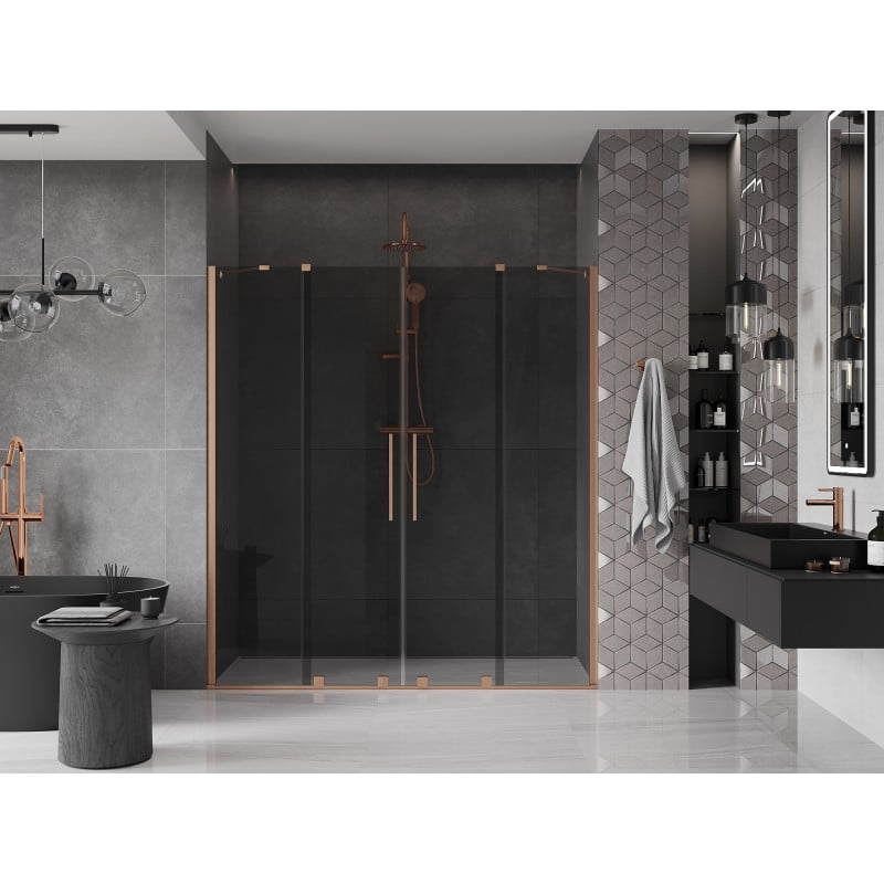 Mexen Velar Duo drzwi prysznicowe rozsuwane 180 cm, grafit, miedź szczotkowana - 871-180-000-42-65