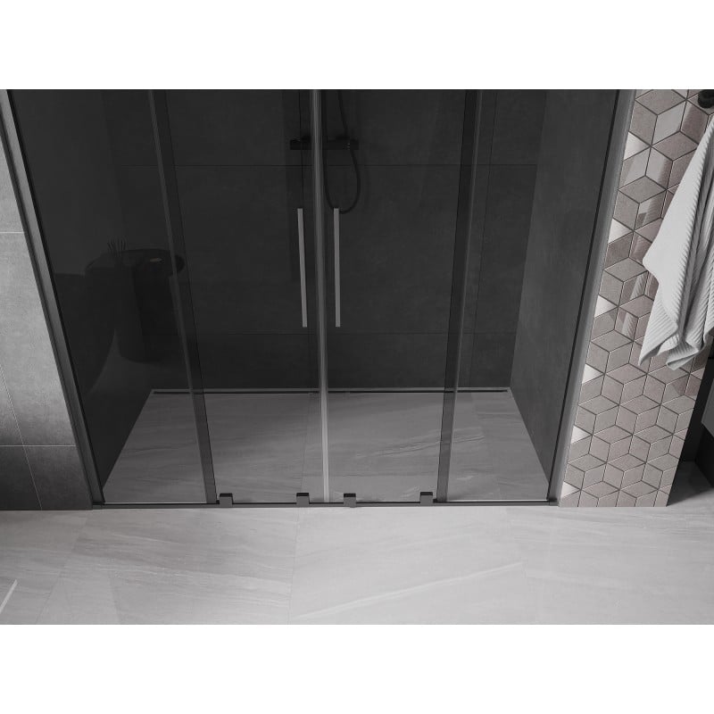 Mexen Velar Duo drzwi prysznicowe rozsuwane 180 cm, grafit, gun gray szczotkowany - 871-180-000-42-66