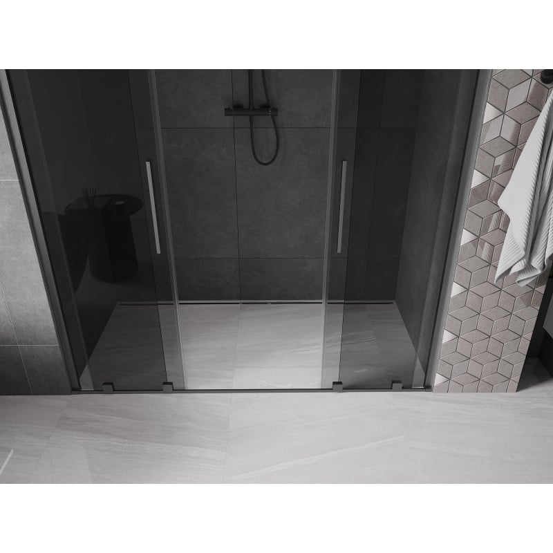 Mexen Velar Duo drzwi prysznicowe rozsuwane 180 cm, grafit, gun gray szczotkowany - 871-180-000-42-66