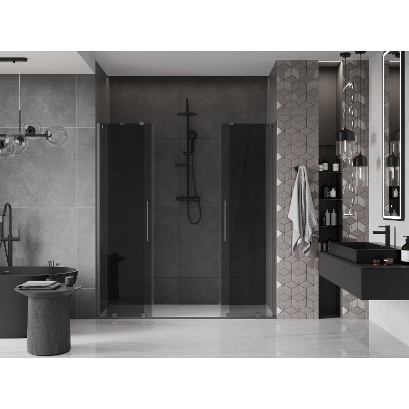 Mexen Velar Duo drzwi prysznicowe rozsuwane 180 cm, grafit, gun gray szczotkowany - 871-180-000-42-66