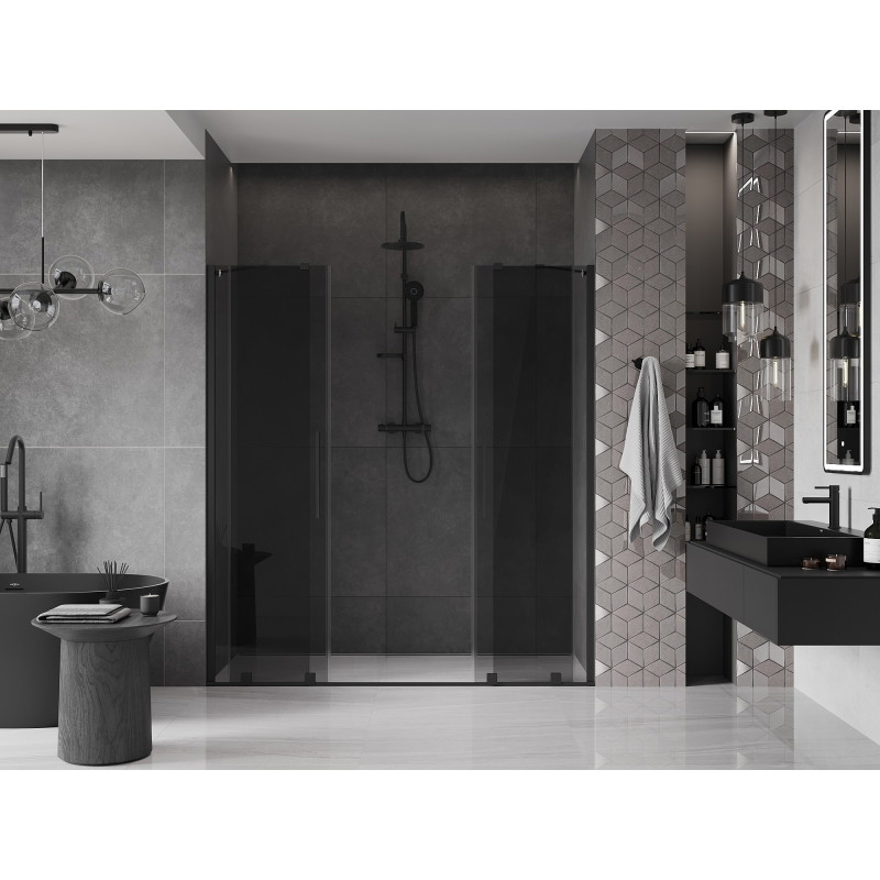 Mexen Velar Duo drzwi prysznicowe rozsuwane 200 cm, grafit, czarne - 871-200-000-42-70