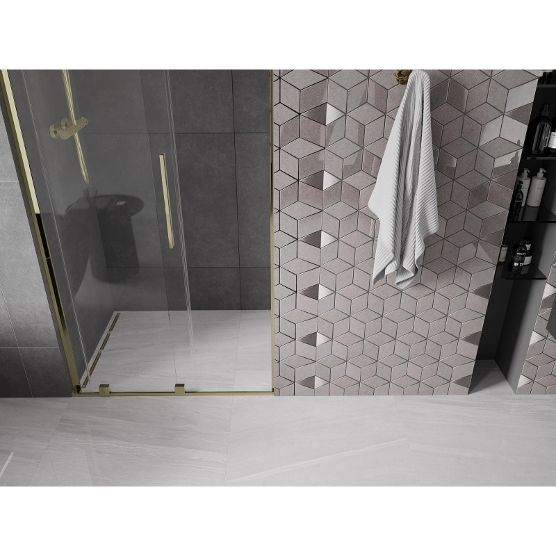 Mexen Velar L drzwi prysznicowe rozsuwane 110 cm, transparent, złote - 871-110-003-01-50