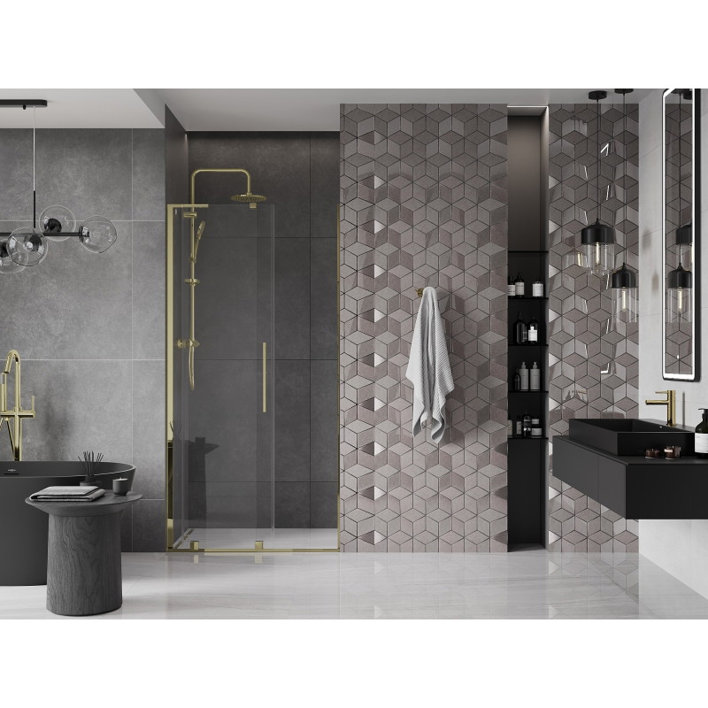 Mexen Velar L drzwi prysznicowe rozsuwane 110 cm, transparent, złote - 871-110-003-01-50