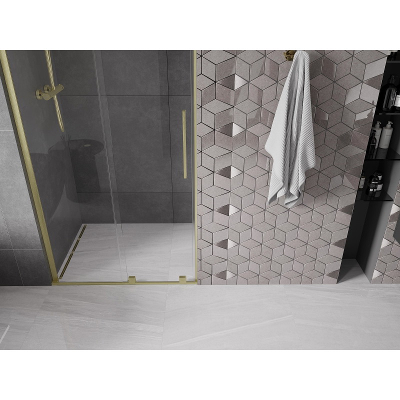Mexen Velar L drzwi prysznicowe rozsuwane 90 cm, transparent, złote szczotkowane - 871-090-003-01-55