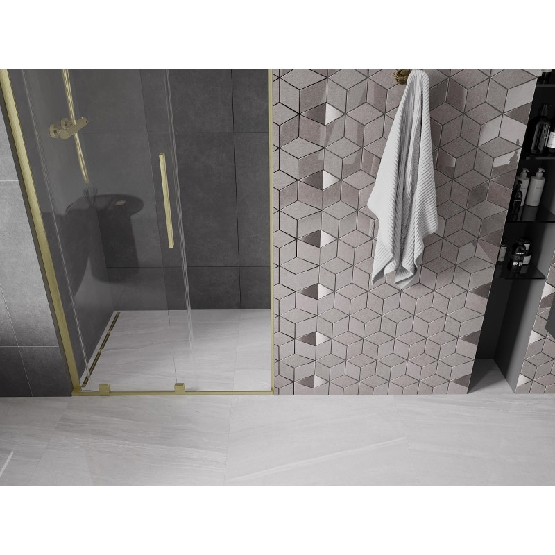 Mexen Velar L drzwi prysznicowe rozsuwane 120 cm, transparent, złote szczotkowane - 871-120-003-01-55
