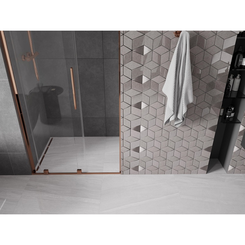 Mexen Velar L drzwi prysznicowe rozsuwane 100 cm, transparent, różowe złoto - 871-100-003-01-60