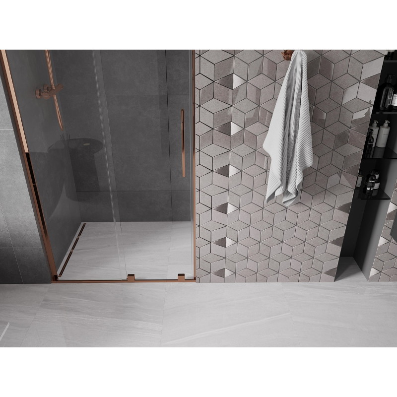 Mexen Velar L drzwi prysznicowe rozsuwane 120 cm, transparent, różowe złoto - 871-120-003-01-60