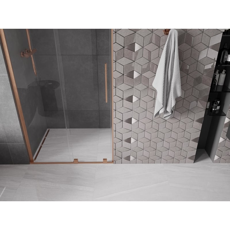 Mexen Velar L drzwi prysznicowe rozsuwane 90 cm, transparent, miedź szczotkowana - 871-090-003-01-65