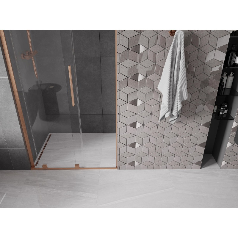 Mexen Velar L drzwi prysznicowe rozsuwane 100 cm, transparent, miedź szczotkowana - 871-100-003-01-65
