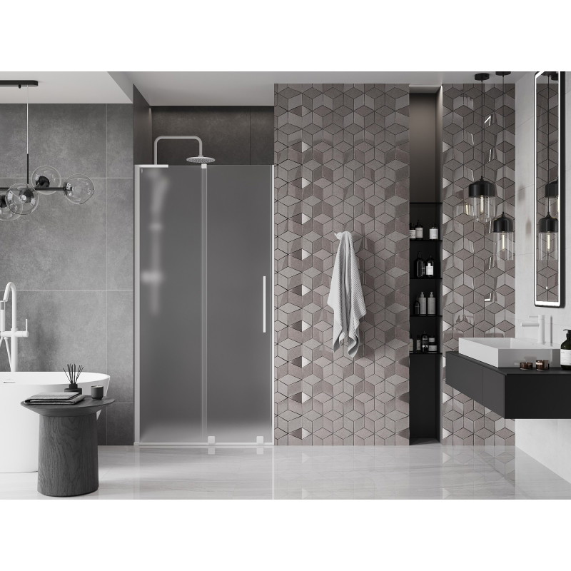 Mexen Velar L drzwi prysznicowe rozsuwane 90 cm, szron, białe - 871-090-003-31-20