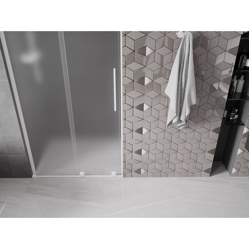 Mexen Velar L drzwi prysznicowe rozsuwane 110 cm, szron, białe - 871-110-003-31-20