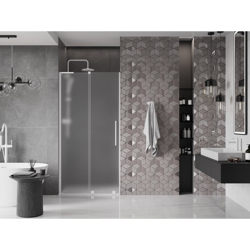 Mexen Velar L drzwi prysznicowe rozsuwane 120 cm, szron, białe - 871-120-003-31-20