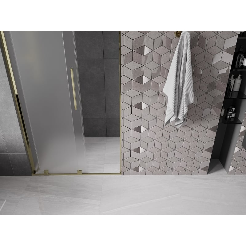 Mexen Velar L drzwi prysznicowe rozsuwane 120 cm, szron, złote - 871-120-003-31-50