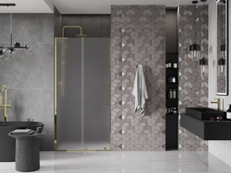 Mexen Velar L drzwi prysznicowe rozsuwane 120 cm, szron, złote - 871-120-003-31-50