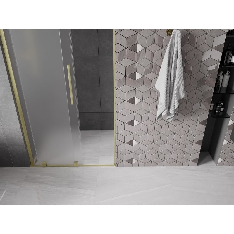 Mexen Velar L drzwi prysznicowe rozsuwane 110 cm, szron, złote szczotkowane - 871-110-003-31-55