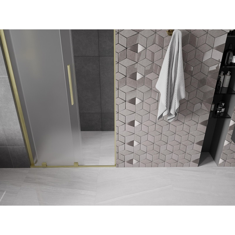 Mexen Velar L drzwi prysznicowe rozsuwane 120 cm, szron, złote szczotkowane - 871-120-003-31-55