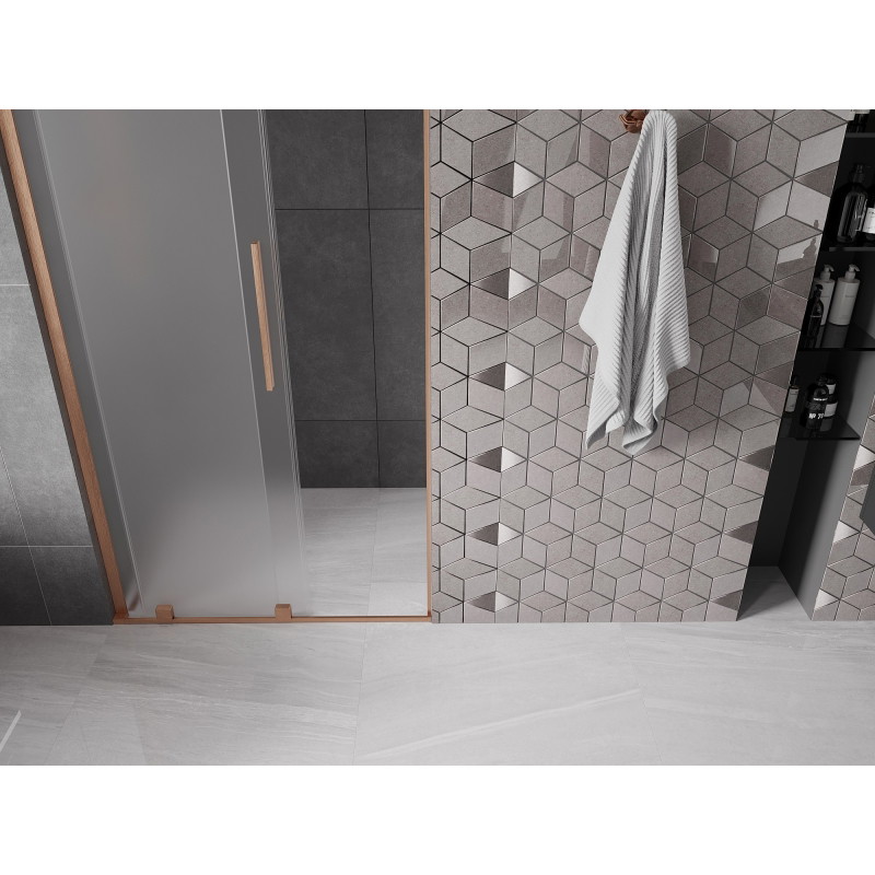 Mexen Velar L drzwi prysznicowe rozsuwane 120 cm, szron, miedź szczotkowana - 871-120-003-31-65