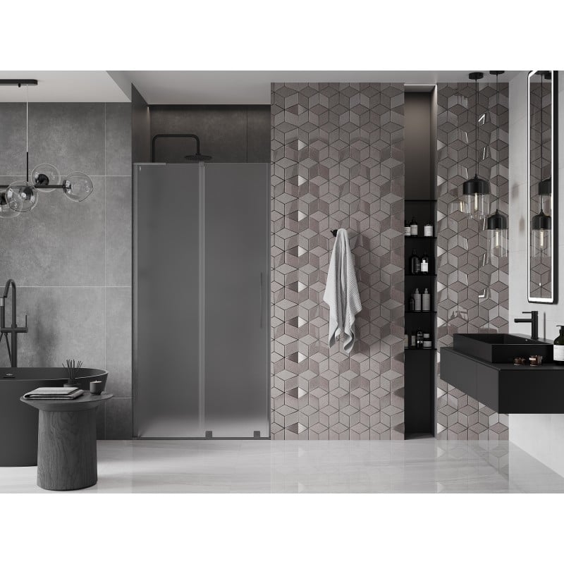 Mexen Velar L drzwi prysznicowe rozsuwane 100 cm, szron, gun gray szczotkowany - 871-100-003-31-66