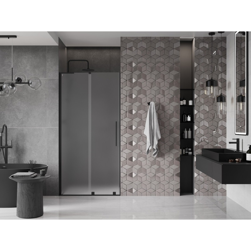 Mexen Velar L drzwi prysznicowe rozsuwane 100 cm, szron, czarne - 871-100-003-31-70