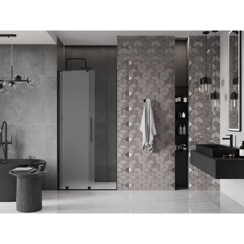Mexen Velar L drzwi prysznicowe rozsuwane 100 cm, szron, czarne - 871-100-003-31-70
