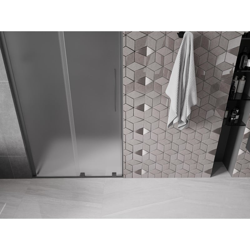 Mexen Velar L drzwi prysznicowe rozsuwane 90 cm, szron, gun metal - 871-090-003-31-95
