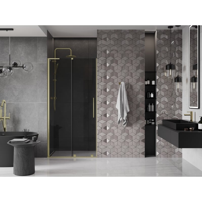 Mexen Velar L drzwi prysznicowe rozsuwane 110 cm, grafit, złote szczotkowane - 871-110-003-41-55