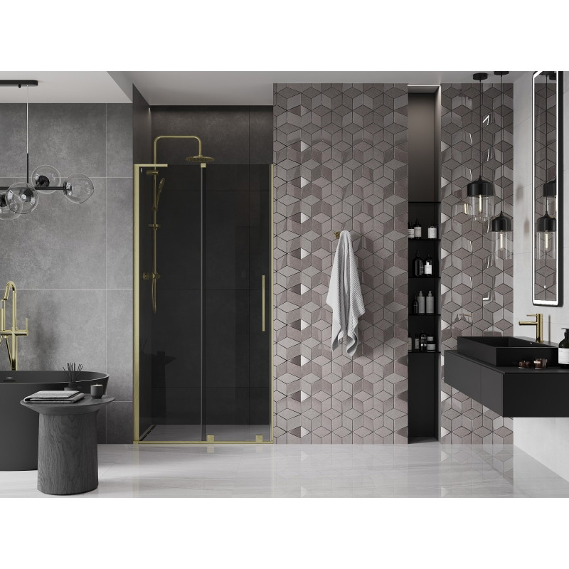 Mexen Velar L drzwi prysznicowe rozsuwane 90 cm, grafit, złote szczotkowane - 871-090-003-41-55