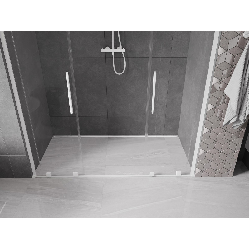 Mexen Velar L Duo drzwi prysznicowe rozsuwane 200 cm, transparent, białe - 871-200-003-02-20