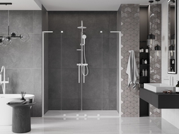 Mexen Velar L Duo drzwi prysznicowe rozsuwane 200 cm, transparent, białe - 871-200-003-02-20