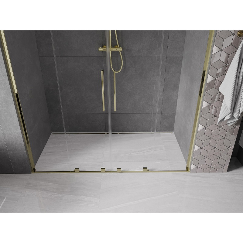 Mexen Velar L Duo drzwi prysznicowe rozsuwane 200 cm, transparent, złote - 871-200-003-02-50