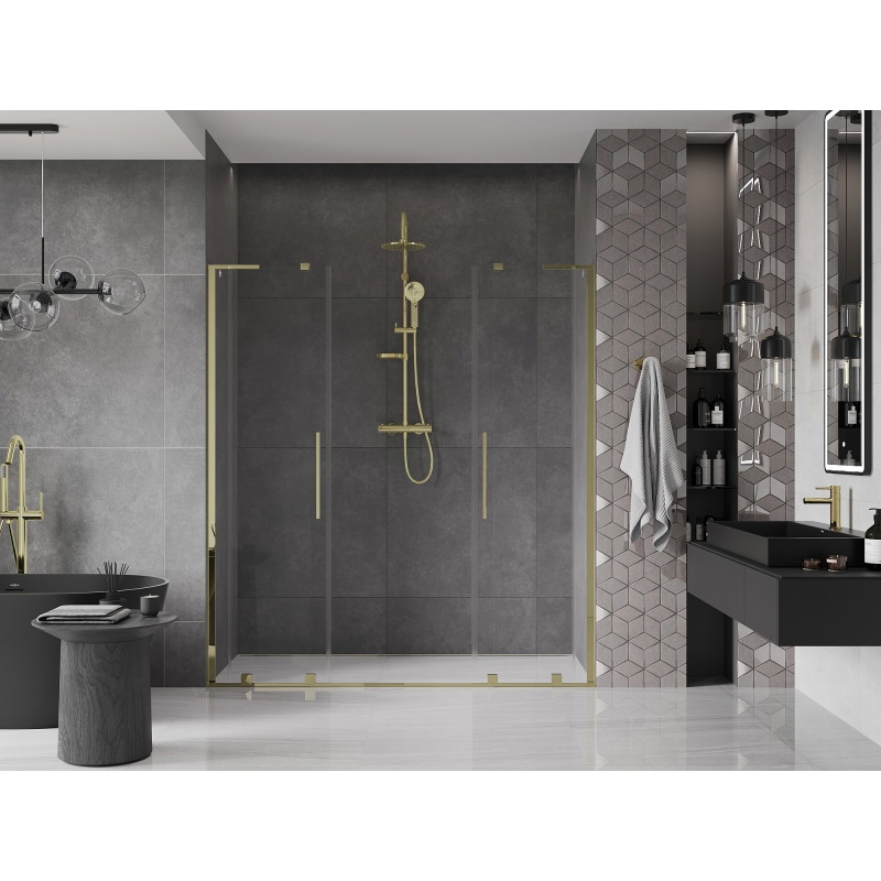 Mexen Velar L Duo drzwi prysznicowe rozsuwane 200 cm, transparent, złote - 871-200-003-02-50
