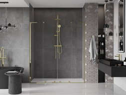 Mexen Velar L Duo drzwi prysznicowe rozsuwane 180 cm, transparent, złote - 871-180-003-02-50