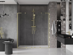 Mexen Velar L Duo drzwi prysznicowe rozsuwane 180 cm, transparent, złote szczotkowane - 871-180-003-02-55
