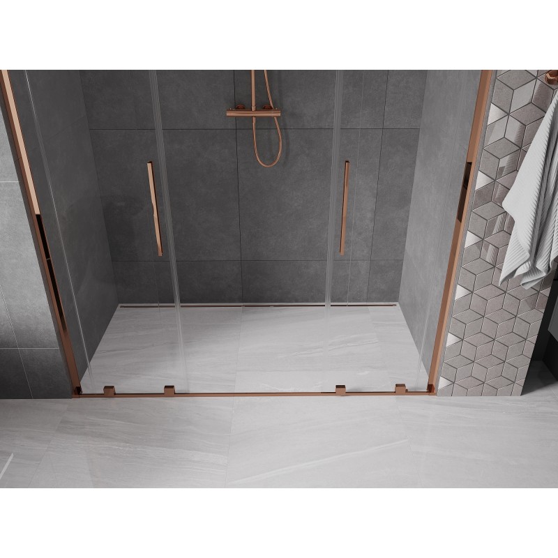 Mexen Velar L Duo drzwi prysznicowe rozsuwane 180 cm, transparent, różowe złoto - 871-180-003-02-60