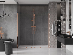 Mexen Velar L Duo drzwi prysznicowe rozsuwane 170 cm, transparent, różowe złoto - 871-170-003-02-60