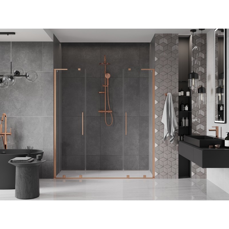 Mexen Velar L Duo drzwi prysznicowe rozsuwane 170 cm, transparent, miedź szczotkowana - 871-170-003-02-65