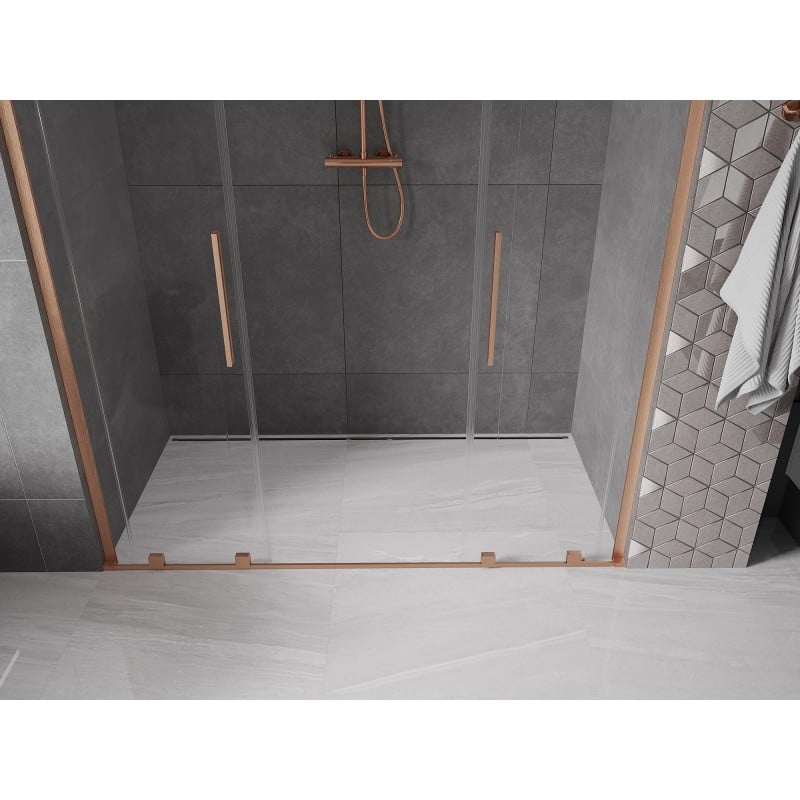 Mexen Velar L Duo drzwi prysznicowe rozsuwane 180 cm, transparent, miedź szczotkowana - 871-180-003-02-65