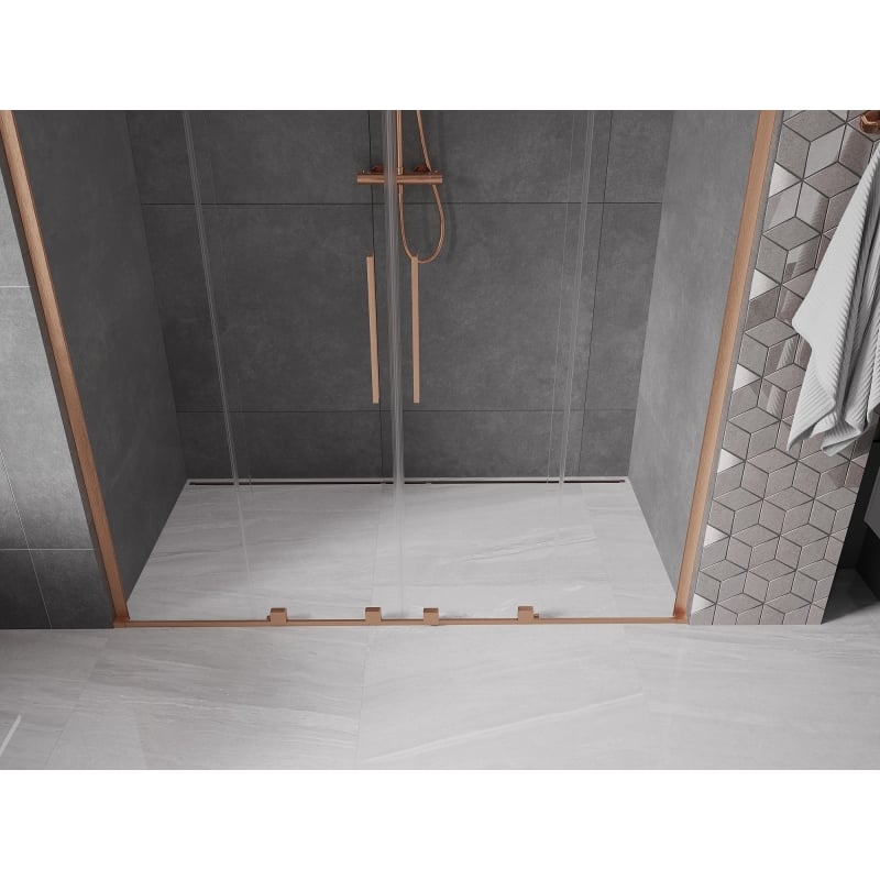 Mexen Velar L Duo drzwi prysznicowe rozsuwane 200 cm, transparent, miedź szczotkowana - 871-200-003-02-65