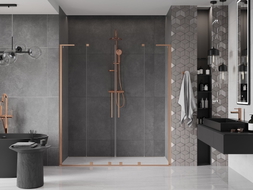 Mexen Velar L Duo drzwi prysznicowe rozsuwane 170 cm, transparent, miedź szczotkowana - 871-170-003-02-65