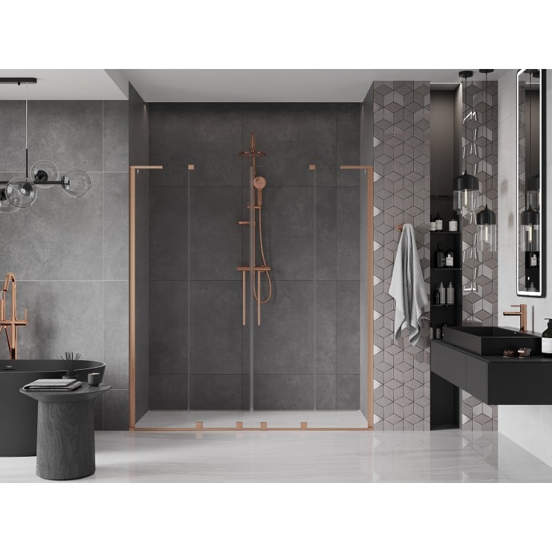 Mexen Velar L Duo drzwi prysznicowe rozsuwane 180 cm, transparent, miedź szczotkowana - 871-180-003-02-65