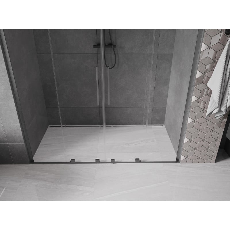 Mexen Velar L Duo drzwi prysznicowe rozsuwane 180 cm, transparent, gun gray szczotkowany - 871-180-003-02-66