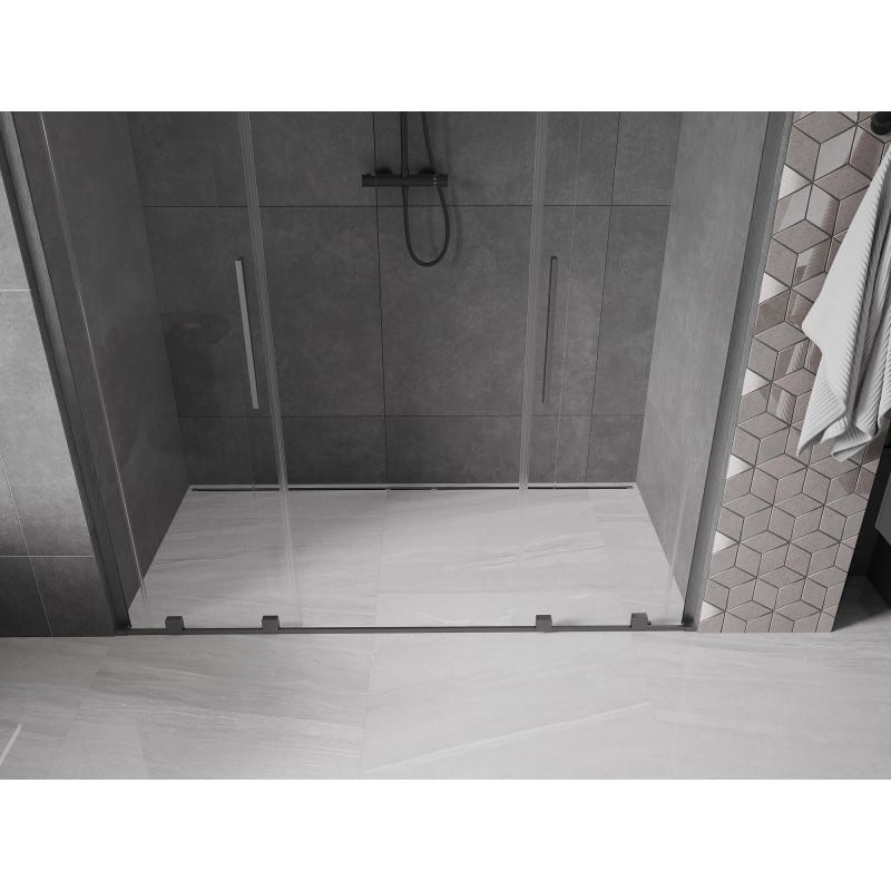 Mexen Velar L Duo drzwi prysznicowe rozsuwane 180 cm, transparent, gun gray szczotkowany - 871-180-003-02-66